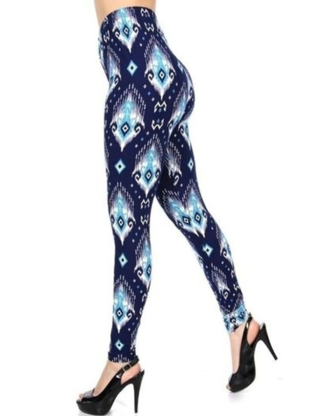 LEGGINGS DEPOT Blue & White Designed Full Length Leggings Size 12 NWT